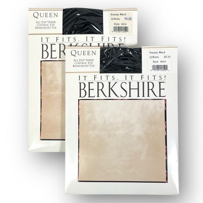 Vtg Lot 2 Berkshire It Fits QUEEN PETITE Pantyhose FANTASY BLACK Pana-Fit 4414